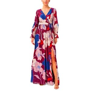 Adrianna Papell Womens Printed Tie-Waist Long-Sleeve Dress